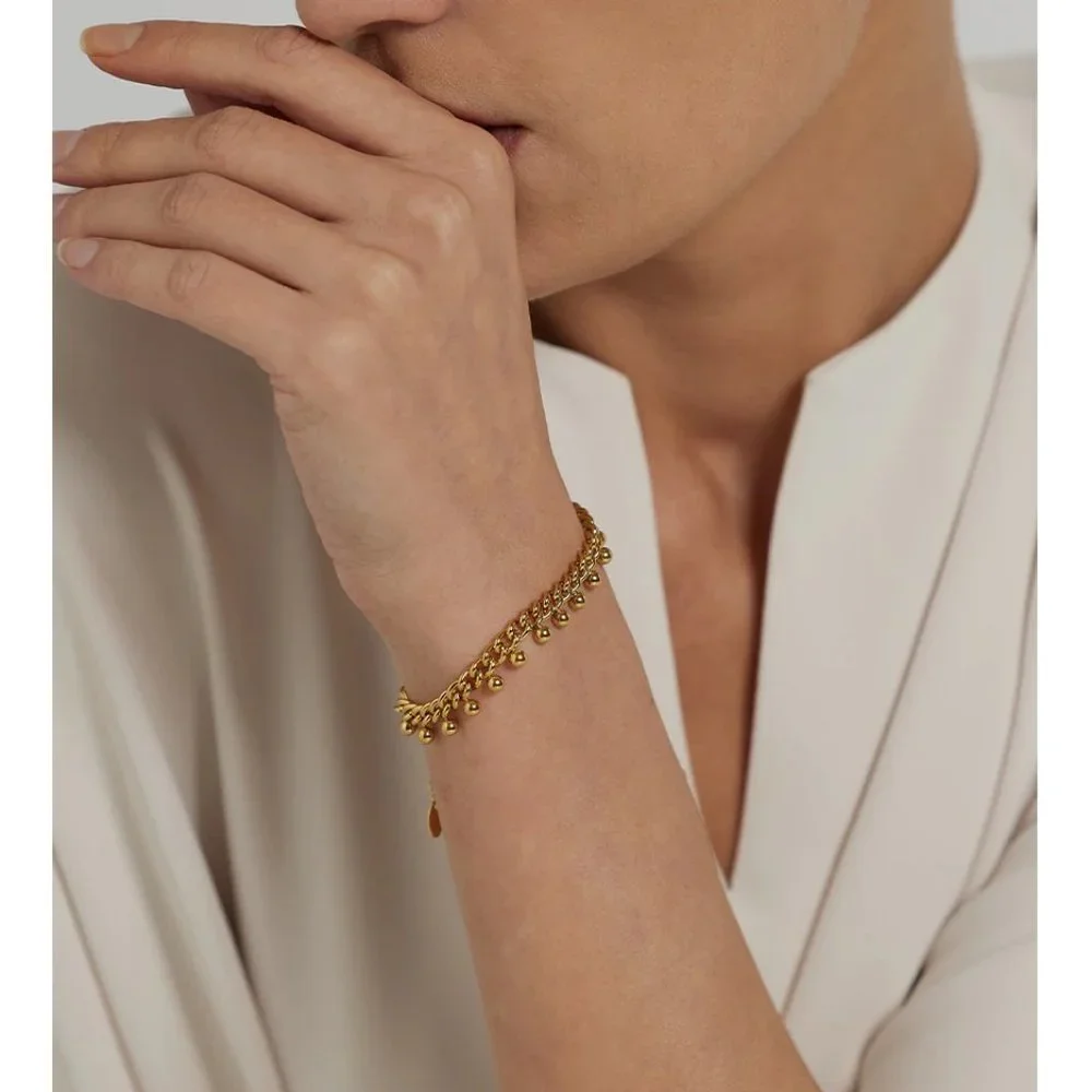 NEW 18K Gold Plated Bead Link Chain Bracelet